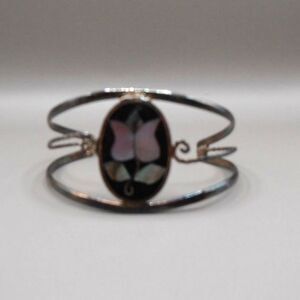 VTG Alpaca Mexico Inlay Flower Cuff Bracelet – Iridescent & Handcrafted 🌺